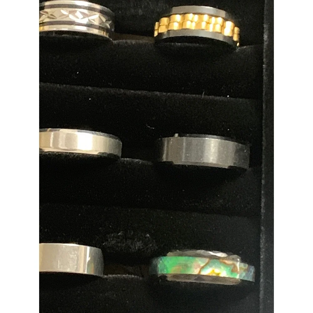 Lot of 20 Mens Rings with Tray Wolf AC/DC Wrench Band Gold Silver Black Tones